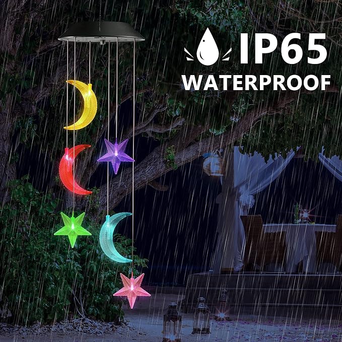 Toodour Solar Wind Chimes, Color Changing Wind Chimes Moon and Star | LED Decorative Mobile, Gift for Mom Grandma, Waterproof Outdoor Moon Star Light for Garden, Patio, Yard, Window Outdoor Decor