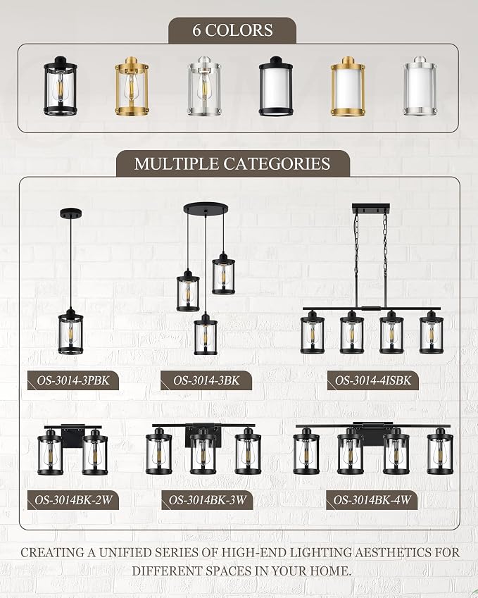 6-Light Matte Black Bathroom Light Fixtures Over Mirror with Clear Glass and Metal Cage Shade, 42" UL-Listed Modern Farmhouse Wall Sconce for Bath, Hardwire E26, OS-3014BK-6W