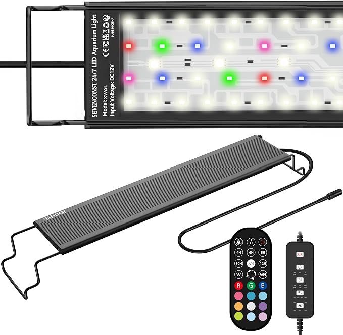 24/7 LED Aquarium Light with Remote for 30-36 Inch Plant & Fish Tank IP68, 12-Color & Gradient & Full Spectrum Light with Timer, Auto On/Off, Brightness, Extendable Brackets for Freshwater