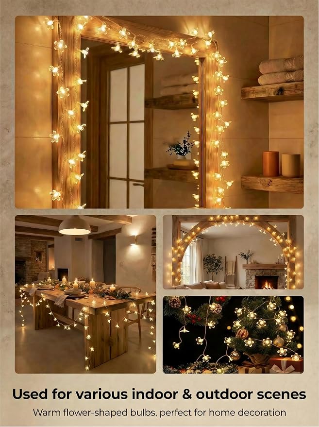 Flower Battery Operated Indoor String Lights 30L Cherry Blossom Fairy Light | Waterproof Outdoor Party Birthday Wedding Room Camping Graden Home Orange