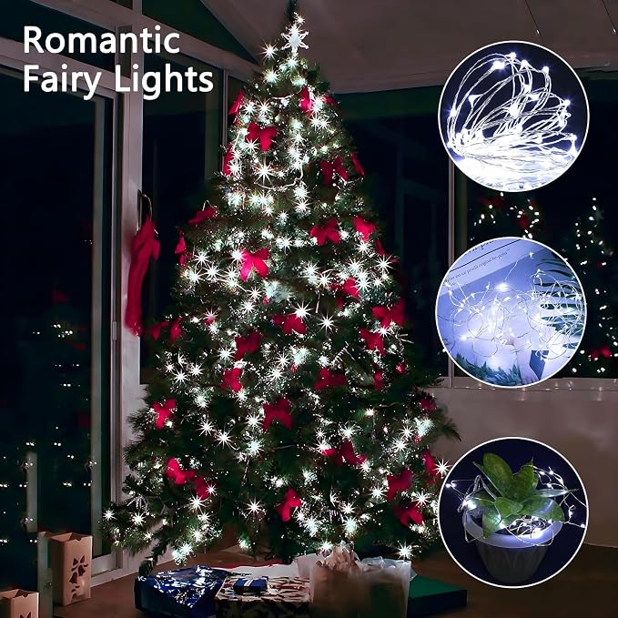6 Pack Battery Operated Fairy Lights with Remote Twinkle Lights Cool White | Each 80LED 26FT, Waterproof Wire, 8 Modes & Timer, LED String Lights Indoor Outdoor for Christmas Party Bedroom Wreath Decor