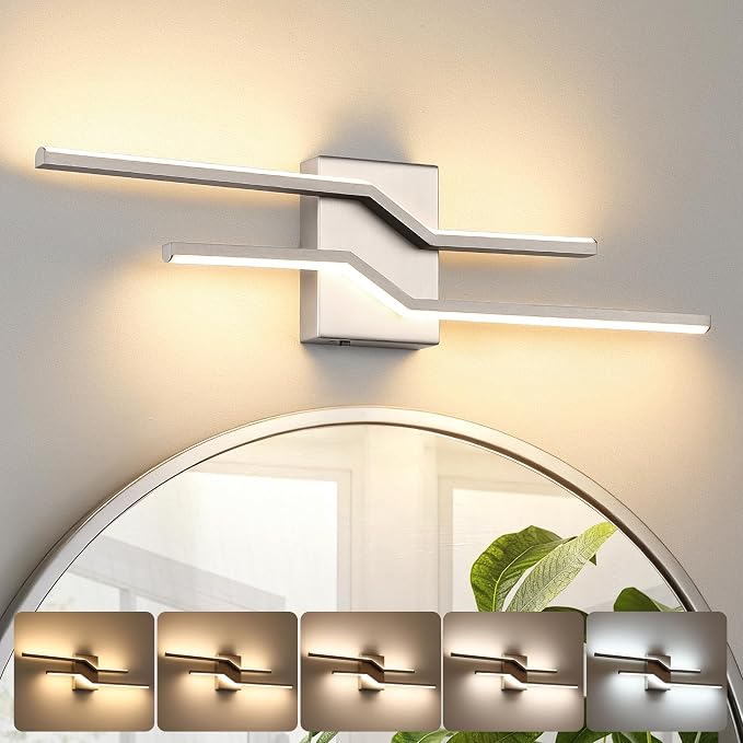 24 Inch Vnaity Lighting Led Bathroom Lights Over Mirror Brushed Nickel Dimmable 5CCT 24W Modern Bath Vanity Lights Bar Wall Sconces