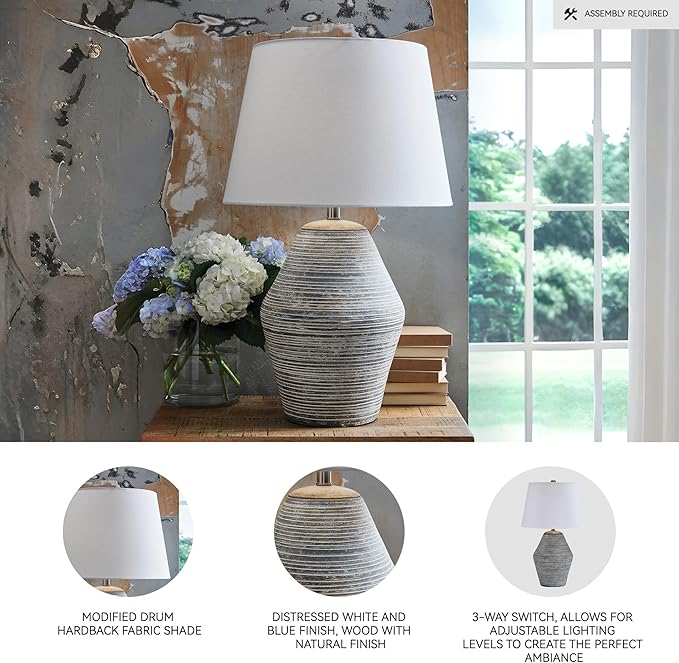 Signature Design by Ashley Lawrock Farmhouse Table Lamp with 3-Way Switch and Empire Shade, Blue