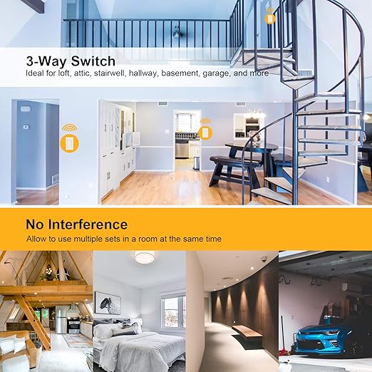Suraielec 3 Way Wireless Light Switch, No Wiring, No WiFi, 100ft RF Range, Pre-Programmed, Expandable Wireless Wall Switch and Receiver Kit, Remote Control Light Fixture for Lamp, Ceiling Light, Fan