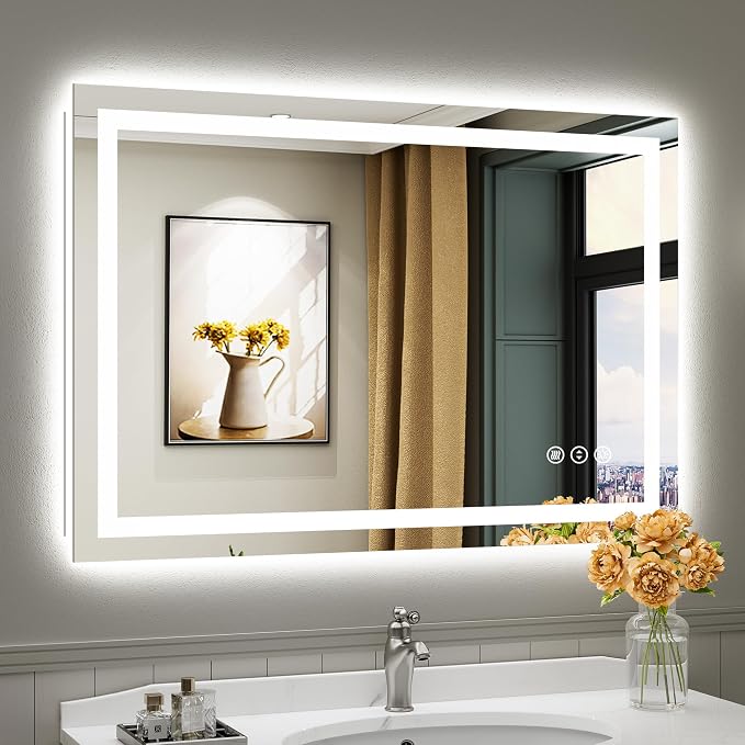 44x30 Inch LED Bathroom Mirror with Lights, Backlit & Front Lit | Anti-fog, 3 Color Dimmable, Memory Function, HD Reflection Tempered Glass, ETL Listed, IP54 Waterproof