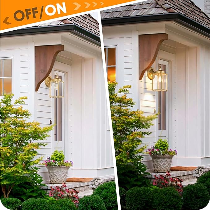 Large Outdoor Wall Lantern, Exterior Waterproof Wall Sconce Light Fixtures, Gold Front Door Lighting with Clear Beveled Glass, Anti-Rust E26 Socket Porch Lamp, 2 Pack
