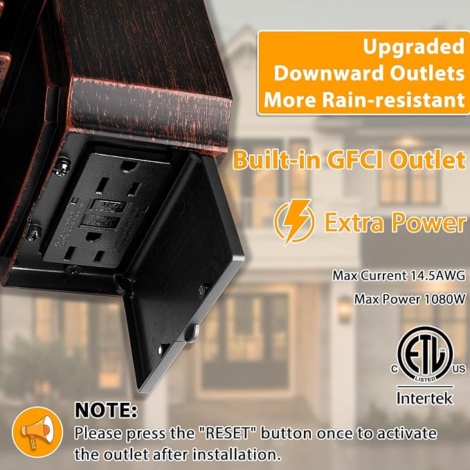 2 Pack Outdoor Light with GFCI Outlet,Antique Black and Bronze Gold Dusk to Dawn Porch Lights Outdoor Wall Light Fixture with Outlet,Aluminum Exterior Lighting Fixtures,Outside Lights for House