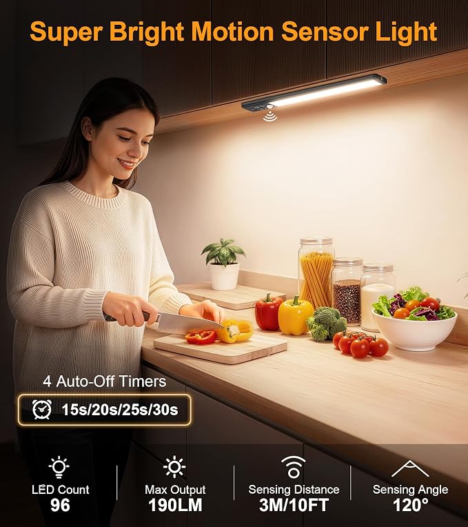 Gritin 2026 Gen 2 12.7inch Under Cabinet Lighting with Flashlight Mode | 5 Colors & 6 Brightness,Super Bright,4 Modes,Motion Sensor,Long Lasting,Easy Installation Under Closet Lights-2 Pack-Black