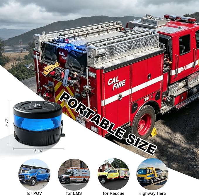 NeaLia Magnetic Wireless Beacon Light, USB-C Strobe Light, Blue | Rechargeable, IP67 Waterproof, Emergency Flashing for Volunteer Firefighter, POV, Highway