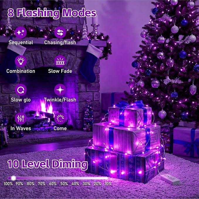 6 Pack Rechargeable Fairy Lights,7ft 20LEDs, Remote & DIY Timer | Dimmable Silver Wire, Mini Twinkle Lights, For Mason Jar, Indoor Christmas Bedroom Wedding Decor, Purple
