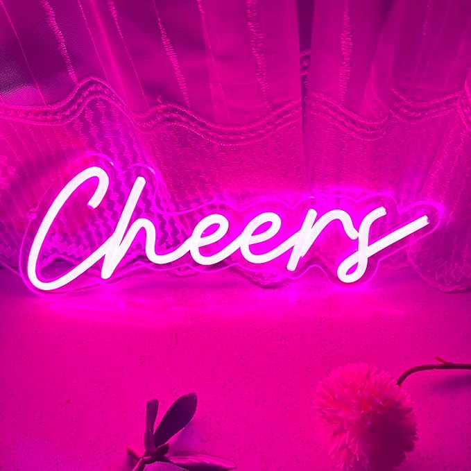 Cheers Neon Sign,Dimmable Pink Neon Signs for Wall Decor, LED Neon Bar Light for Room Background Decor,Cheer Light Up Sign Neon for Bar Birthday Party Wedding 16.5x7in