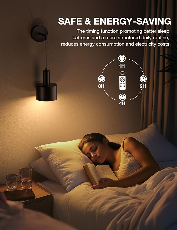 Battery Operated Wall Sconce Set of 2, Black Wireless Rechargeable Wall Lights with 5200mAh Dimmable Detachable Bulbs and Remote, 9 Colors Sconces Wall Decor for Bedroom Living Room Hallway