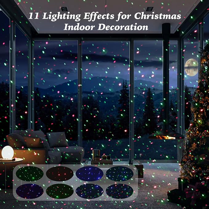 Christmas Laser Lights Projector Outdoor, AIRIVO RGB 3 Colors 11 Lighting Effects Projection Laser Light, Red Green Blue Star Light, Holiday Halloween Decor for Trees, Garden, Home, Landscape