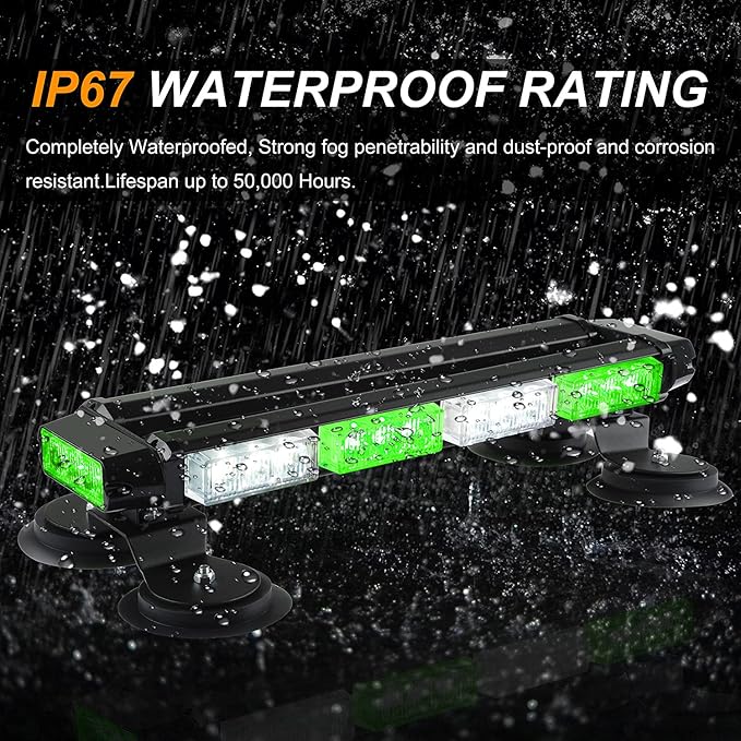 ASPL 16.8 Inch LED Strobe Flashing Light Bar, 26 Flashing Modes High Intensity Emergency Hazard Warning Beacon Lights with Magnetic Base for Car Trucks Trailer Roof Safety (Green White Green White)