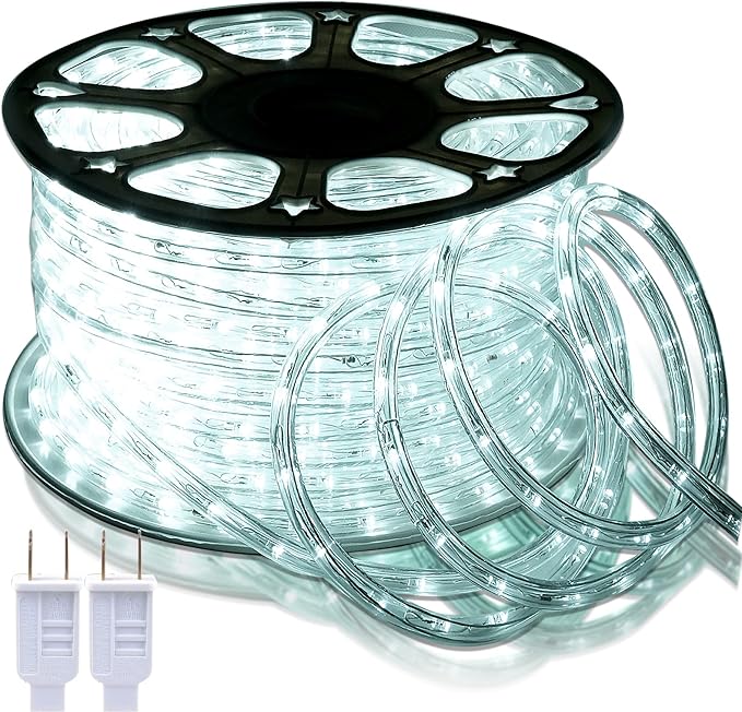 LED Rope Lights Outdoor Waterproof: 150FT LED Rope Lighting Dimmable - 110V 6500K Daylight White String Light Tube Cuttable Connectable for Garden Patio Party Indoor Decoration, Not Flat Strip