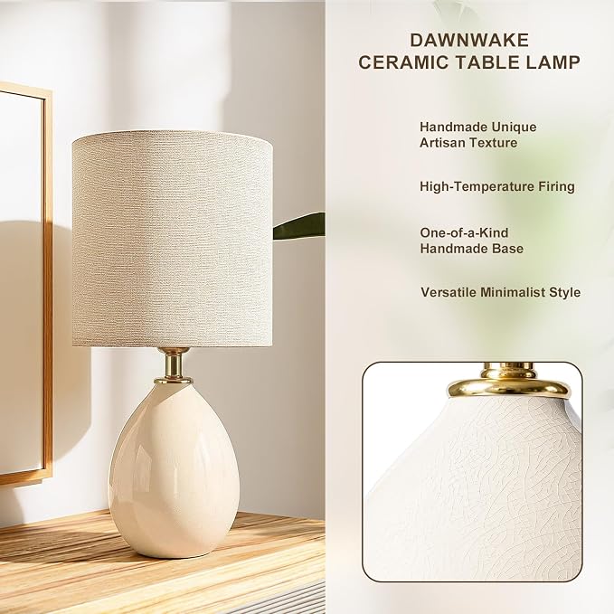 18.5" Table Lamps Set of 2 for Living Room Bedroom, Bedside Lamps for Night Stands, Modern Linen White Ceramic Lamps