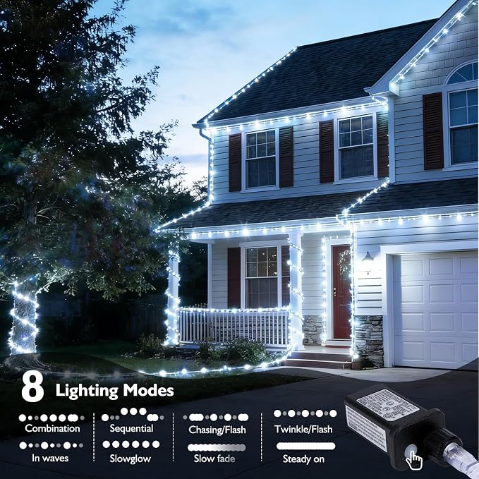 66FT 240LED Rope Lights Outdoor, Outside LED Rope Lights Plug in String Lights Waterproof 8 Modes Clear Tube Lights for RV Camping Pool Patio Yard Garden Christmas Tree Holiday Decoration(Warm White)