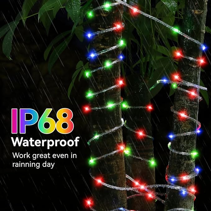 Rope Lights for Outside, 33FT 120LED 18 Colors Changing Outdoor LED String Lights Waterproof Tube Fairy Light with Remote& 8 Modes Trampoline Light for Camping Pool Tree Garden Yard Home Holiday Decor
