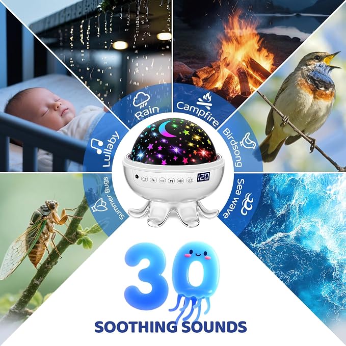 Baby Sound Machine with 30 Soothing Sounds,Night Light Projector with Star | White Noise Machine for Sleep,31 Color&4 Films,Remote,Timer,Dimmable Sensory Light Toys for Autism,Egg Light,Baby&Kids Gifts