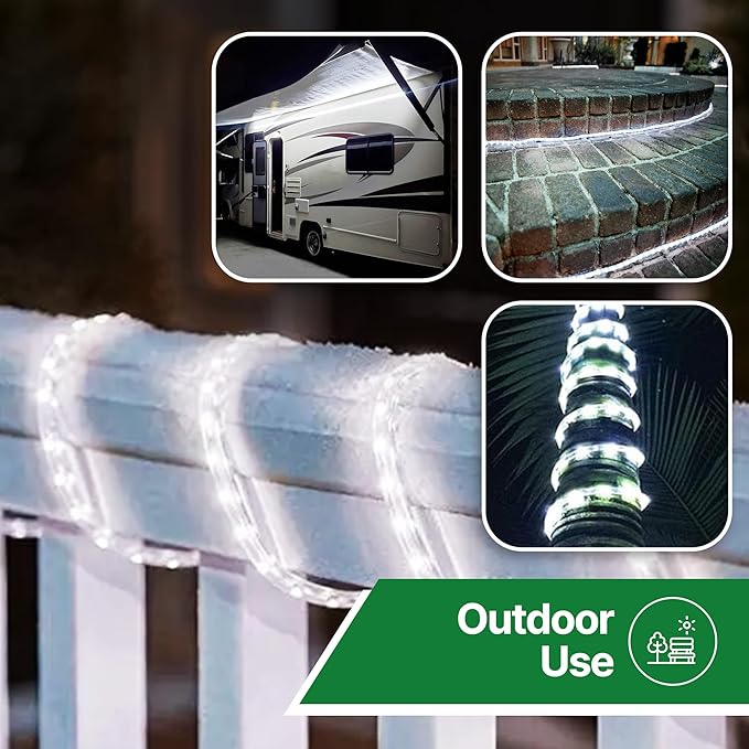 Tupkee LED Rope Light Cool-White - 24 Feet (7.3 m), for Indoor and Outdoor use - 10MM Diameter - 144 LED Long Life Bulbs Decorative Rope Tube Lights