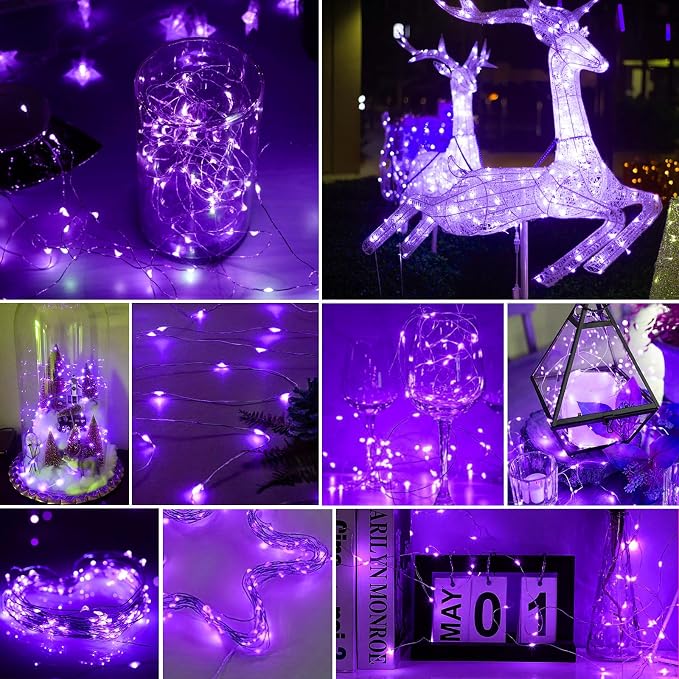 pozzolanas 24 Pack Purple Battery Operated String Lights - 7ft Waterproof Fairy Lights with 20 LEDs for Home, Mason Jar, Party, Wedding, Halloween, Christmas Decorations