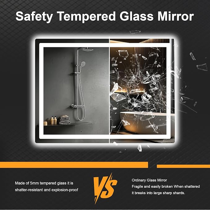 LED Bathroom Mirror with Lights, 30 x 40 Lighted Vanity Wall Mirror | Backlit and Frontlit, Anti-Fog, Dimmable 3 Colors, Shatter-Proof Tempered Glass, Memory Function, Plug-in/Hardwired