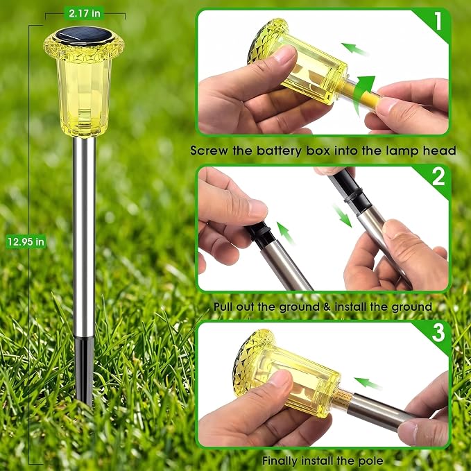 Eyrosa Solar Outdoor Lights Starburst Pattern, 10 Pack High-Visibility Lemon Yellow Housing, Waterproof Stainless Steel Solar Stake Lights for Pathway Garden Yard Walkway Driveway Lawn Outside Decor
