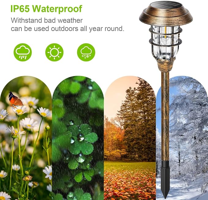 LETMY Solar Outdoor Lights, 12 Pack Bright Solar Pathway Lights Outdoor Waterproof, Up to 15 Hrs Auto On/Off Solar Garden Lights Outdoor Solar Lights for Yard Patio Walkway Driveway Pathway - Bronze