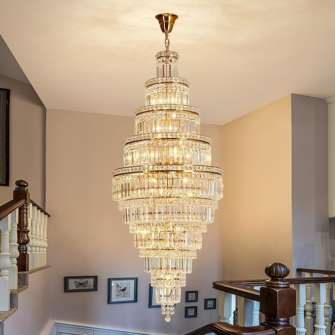 YYJLX Modern Crystal Chandelier 22 Light Extra Large Long Chandelier for High Ceiling Luxury Gold Hanging Pendant Light for Staircase Foyer Entryway