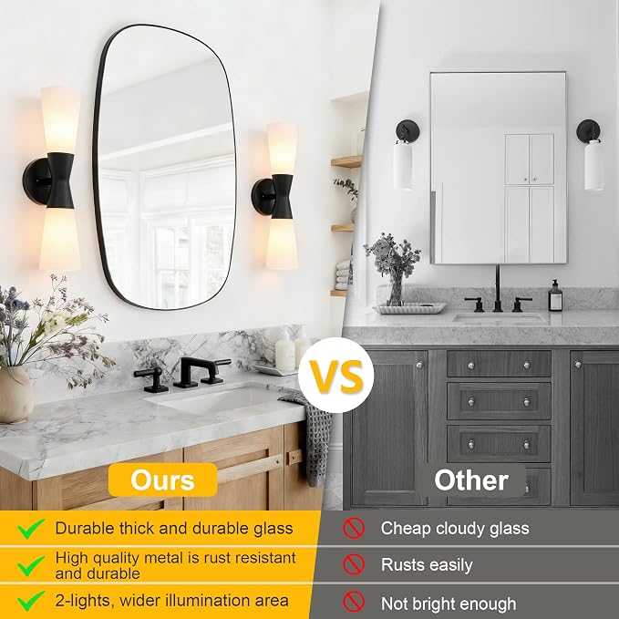 Bathroom Wall Sconce, Modern Indoor Vanity Light Fixtures 17", Up Down Lighting, Wall Mount Lamp for Living Room Bedroom Hallway Stairway Fireplace Mirror E26 Base 1PC White&Black