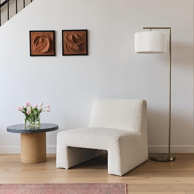 Brightech Montage Modern Floor Lamp - LED Standing Lamp with Tan Shade for Living Rooms & Offices - Bedroom Reading Light - Tall Corner Pole Lamp for Contemporary Home Decor - Antique Brass