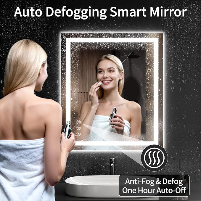 LED Bathroom Mirrors 30"x34" Bathroom Mirror with Lights for Wall, Backlit + Front Lit, 3 Colors, Anti-Fog, Dimmable Brightness for Vanity,Bathroom, Entryway, Living Room