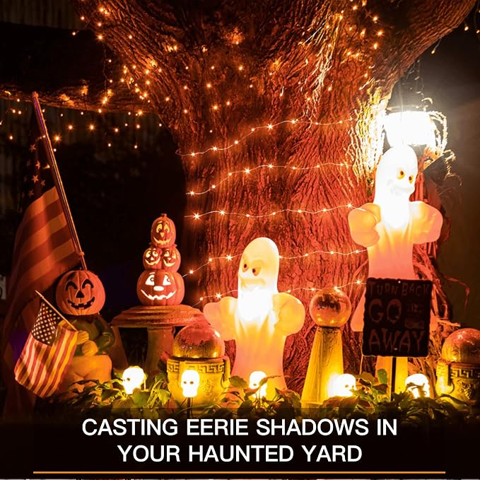 Orange Halloween Fairy Lights Battery Operated, 66ft 200 LED Copper Wire Twinkle Lights Waterproof, String Lights with Remote for Bedroom, Party, Yard, Door, Garland, Tree Decorations