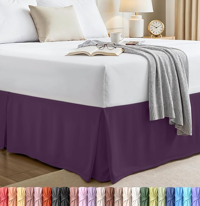 Queen Bed Skirt, Hides Under-Bed Storage 16 Inch Drop, Pleated, Purple | Easy Fit Design, Shrinkage & Fade Resistant, Hotel Style, Microfiber Durable Fabric, Machine Washable