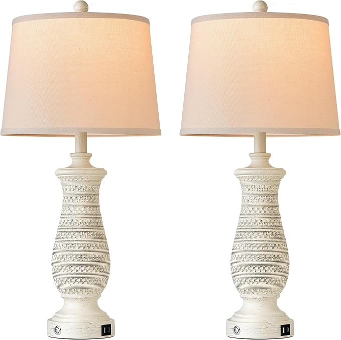 Living Room Lamps Set of 2, Table Lamps for Bedroom, Farmhouse Lamps for Nightstand with Oatmeal Linen Lampshade (Beige-2)
