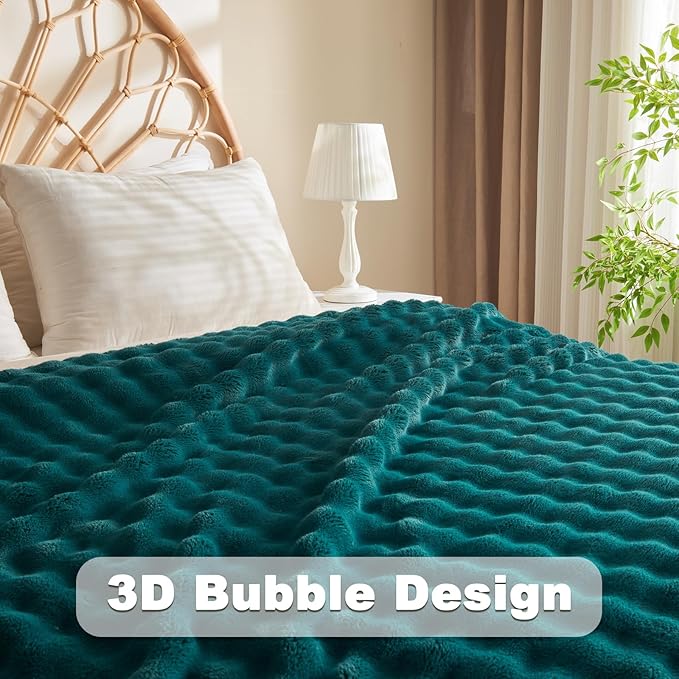 NEWCOSPLAY Queen Blanket for Couch Dark Teal Super Soft Flannel Fleece 3D Bubble Lightweight Bed Blanket All Season Use (Dark Teal, Queen(90"x90"))
