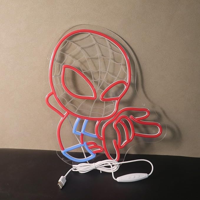 LED Spider Light Wall Art for Game Room, Dorm, Kids Room or Comic Fan Decor, Dimmable USB, Awesome Gift for Gamers Teens, Boys, Kids
