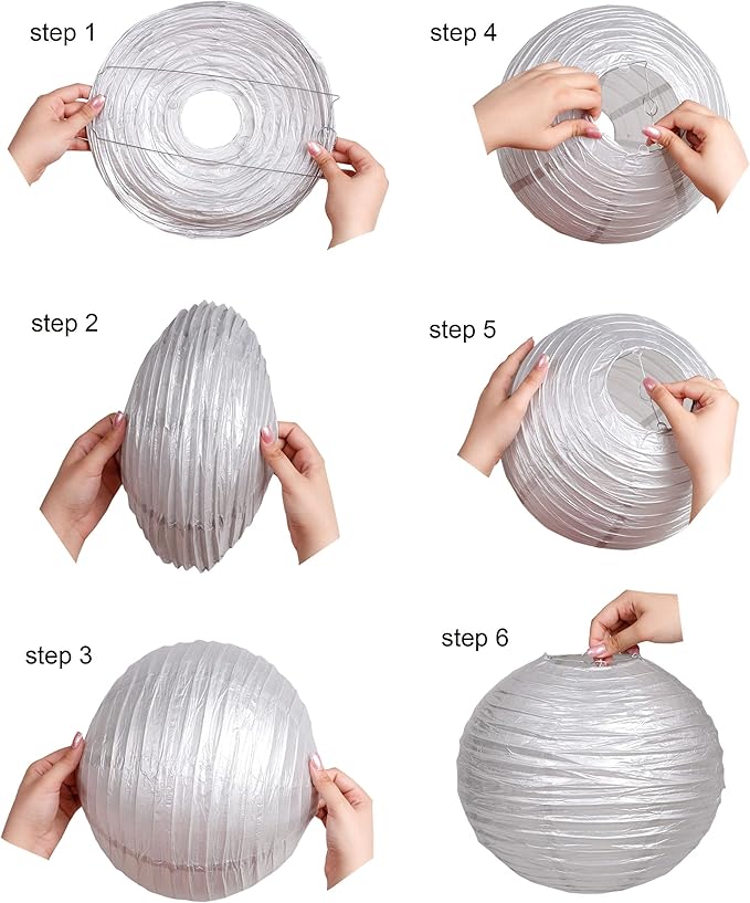 Pack of 3 Round Paper Lanterns Lamp Wedding Birthday Party Decoration (Silver, 16"/40CM)