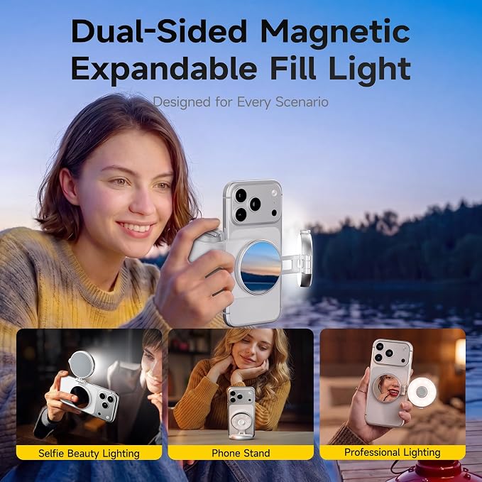 7RYMS 7Rig G1 Camera Grip & 7Lite L1 Selfie Light Creator Kit | Compatible with iPhone and Android. Perfect for Photography, Vlogging, Zoom Meeting, Selfies and Video Creation (White)