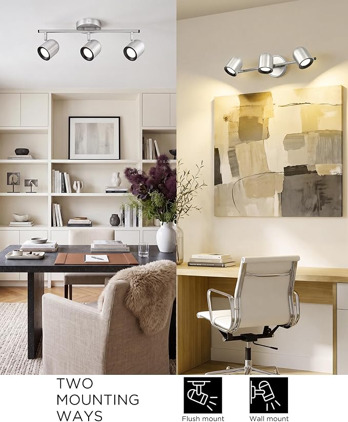FEMILA 3 Light Track Lighting, Brushed Nickel Finish, GU10 Bulbs Included | Modern track lighting with adjustable heads for kitchens, hallways, work areas