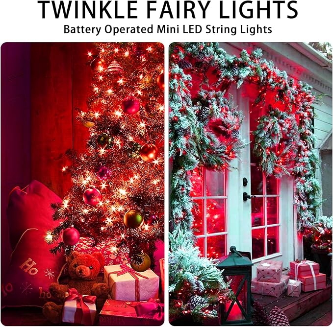 12 Pack Red Fairy Lights Battery Operated, 7ft 20 LED Mini String Twinkle Lights for Valentine's Day Easter Christmas Halloween Mason Jars Centerpiece Table Decorations (12, Red)