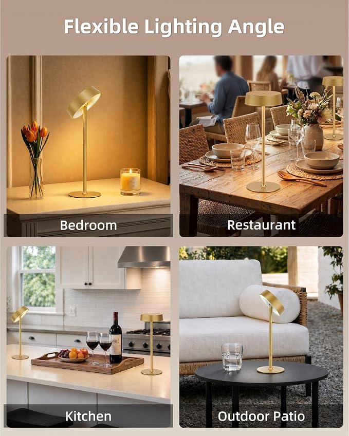 EZVALO Cordless Lamp, Rechargeable Table Lamp, Battery Operated | Portable Outdoor Waterproof, 3 Color Temps RGB, Dimmable Touch Control, LED Memory Function, Restaurant Dining Patio Gold 1Pc