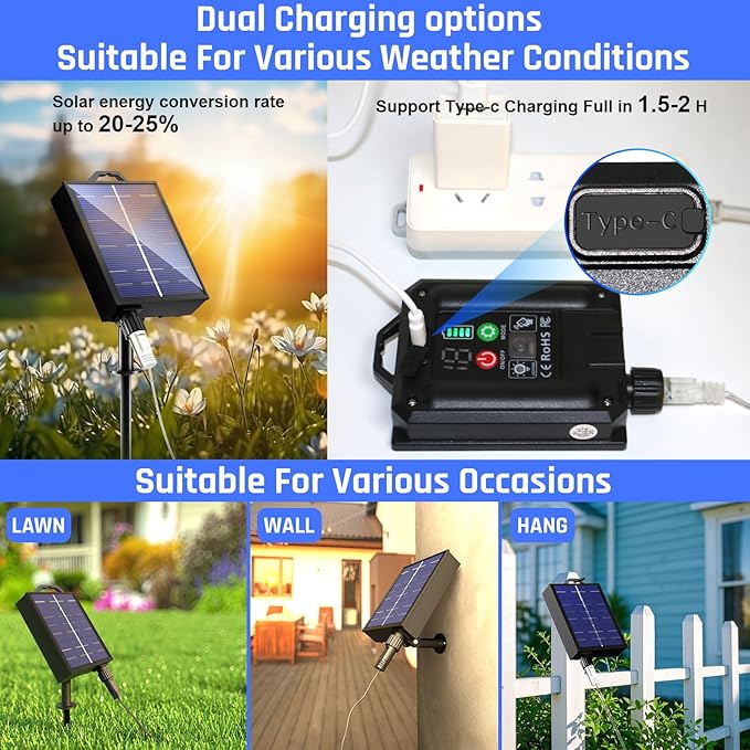 New Upgraded Solar Rope Lights 500 LED 170ft 19 Modes Solar Powered & USB Rechargeable String Lights Outdoor Waterproof with Remote Timer Dimmable for Pool Yard Party Wedding Christmas (500LED-Warm)