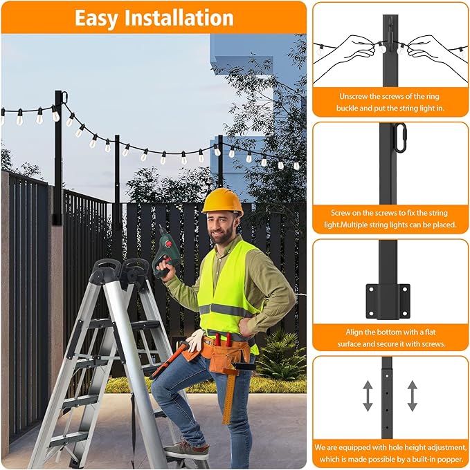 8 Pack String Light Poles,2.8 Ft Light Poles for Outside String Lights,Outdoor Lights Pole with Fork,Metal Poles Stand for Patio Deck Backyard (2.8FT 8 Pack)