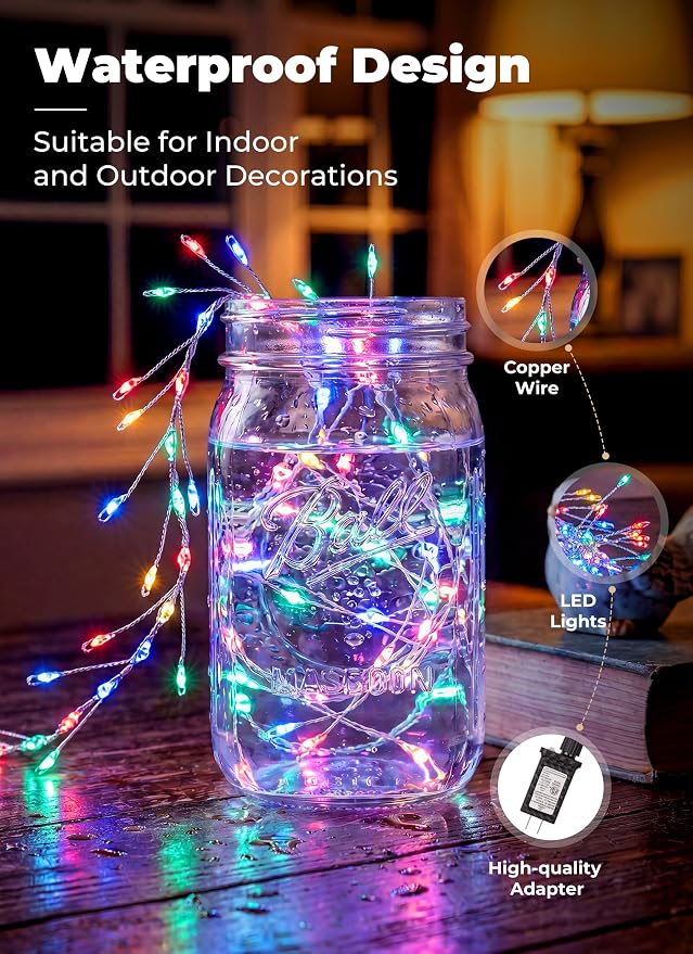 Flowing Fairy Lights Plug in with 14 Modes, 10FT 388LED Twinkle String Lights Indoor, Christmas Tree Lights Indoor Waterproof for Bedroom Christmas Home Room Decor, Multicolor