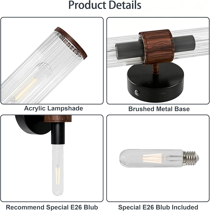 Morauroral Black Walnut Battery Operated Wall Sconces Set of 2, Rechargeable Wall Lights with Remote, 20 Inch Modern Wireless Wall Lamp for Bedroom, Living Room with White Shade (Bulbs Included)