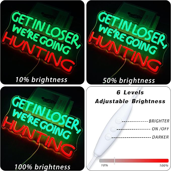 Funny Hunting Neon Sign - LED Light for Man Cave Garage, Country Outdoor Decor, Deer Hunter Wall Art Gift for Guys, Dimmable USB Powered(16.9 * 7.5inch)