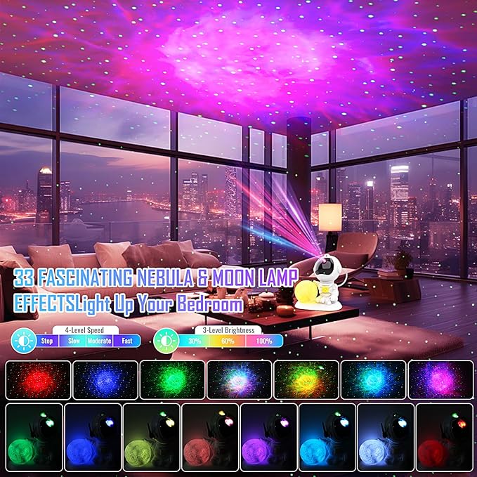 Astronaut Galaxy Projector, 3 in 1 Star Projector with Remote and Timer, 33 Light Effects, 3.5 inch Moon Lamp LED Night Light for Kids Room, Home Decor, Gifts for Girls Boys Kids Teens Birthdays