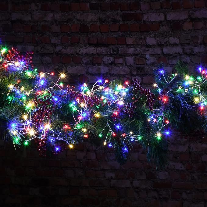 Dazzle Bright Fairy Lights Battery Operated, 20 FT 60 LED Silver Wire Waterproof Battery Operated String Lights, Christmas Decorations for Indoor Outdoor Bedroom Yard Decor, Multi-Colored