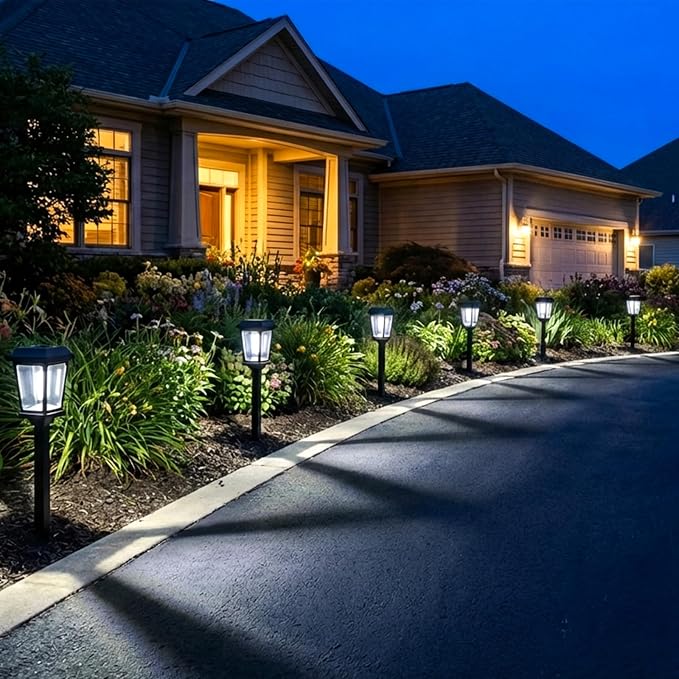 Solar Pathway Lights Outdoor LED Garden Lights for Yard Walkway Driveway | Auto On Off 6000K Cool White Waterproof Solar Lights For Outdoor Yard Landscape Path Lawn Décor, 8–10Hours, 8 Pack